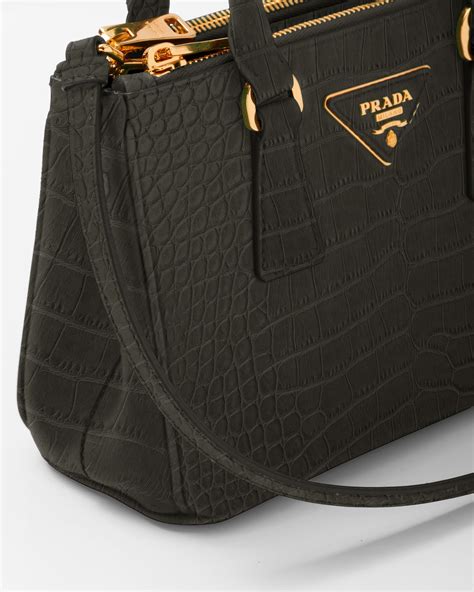 Black Medium Prada Galleria Crocodile Leather Bag 